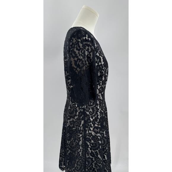 Banana Republic Black Lace Dress 8 Short Sleeve Fit Flare Knee Length Medium - Picture 2 of 10